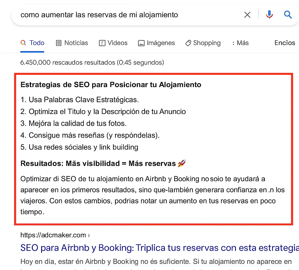 ejemplo de featured snippets o estructuras enriquecidas